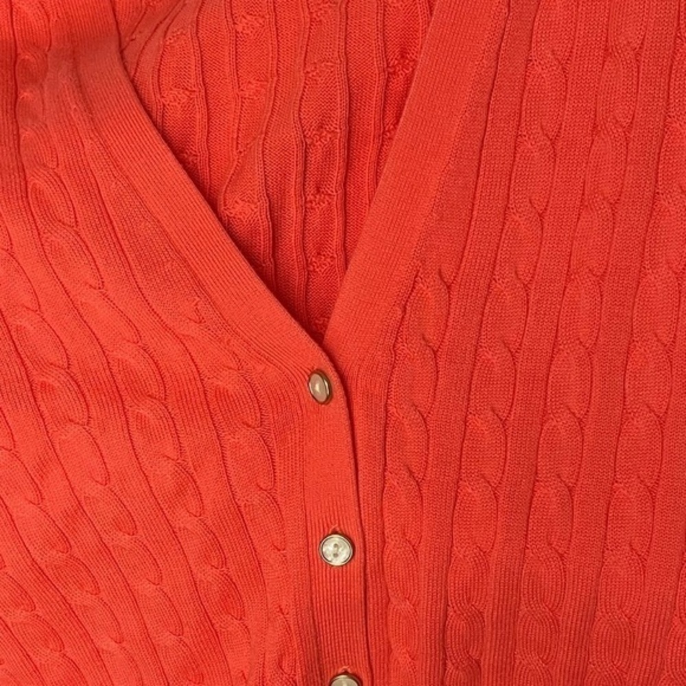 Land’s End XS Cable Knit Sweater V-Neck Coral Orange Orange Melon Like New - Picture 9 of 14